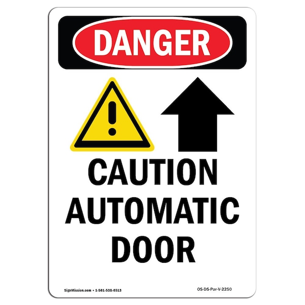 Safety Sign, OSHA Danger, 5" Height, Caution Automatic, Portrait, 10PK